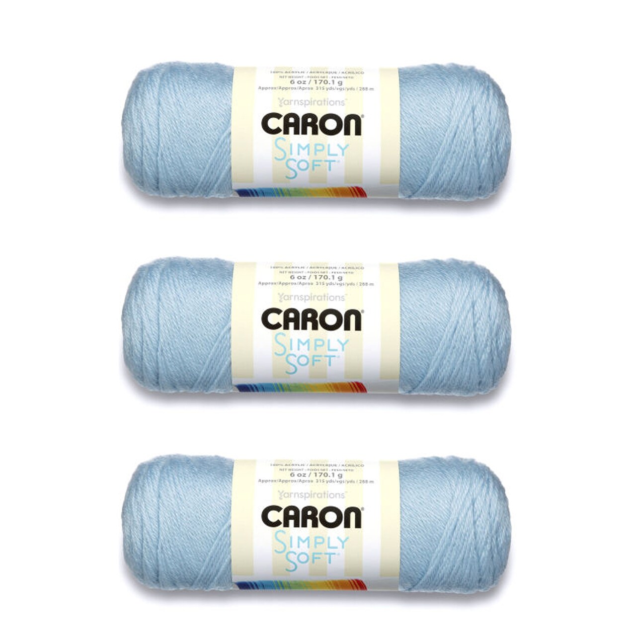 Caron Simply Soft Soft Blue Yarn - 3 Pack of 170g/6oz - Acrylic - 4 Medium (Worsted) - 315 Yards - Knitting/Crochet
